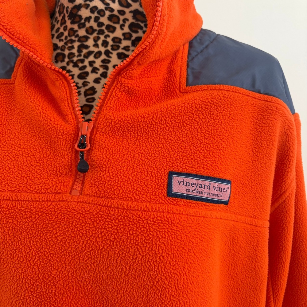 Vineyard Vines Mens Large Orange Fleece Quarter Zip Pullover Blue Trim 09/2013‎ - Picture 2 of 6